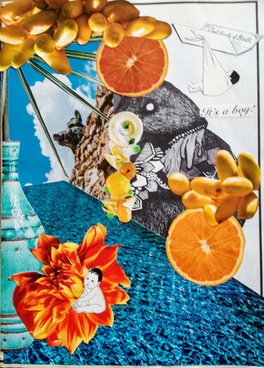 Collages intitulée "Birth on a sun(ny)d…" par Vanitas-Editions, Œuvre d'art originale, Collages