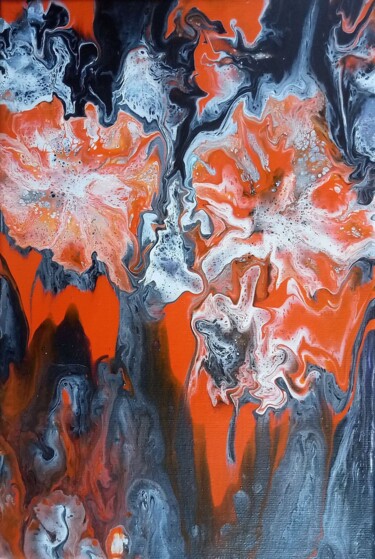 Painting titled "Orange flowers" by Vanja Zanze, Original Artwork, Acrylic