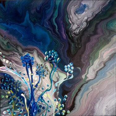 Painting titled "Blue mountain flowe…" by Vanja Zanze, Original Artwork, Acrylic