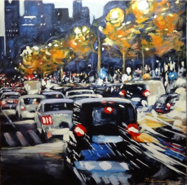 Painting titled "TRAFIC" by Pierre Vanmansart, Original Artwork, Acrylic Mounted on Wood Stretcher frame