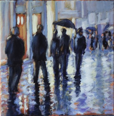 Peinture intitulée "Soir de pluie rue E…" par Pierre Vanmansart, Œuvre d'art originale, Acrylique Monté sur Châssis en bois