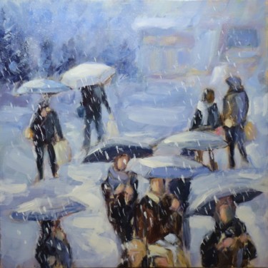 Painting titled "Neige sur Lille" by Pierre Vanmansart, Original Artwork, Acrylic Mounted on Wood Stretcher frame