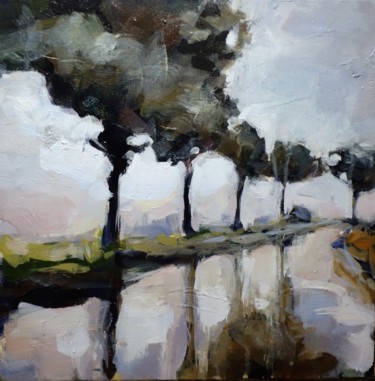 Картина под названием "Route sous la pluie" - Pierre Vanmansart, Подлинное произведение искусства, Акрил Установлен на Дерев…