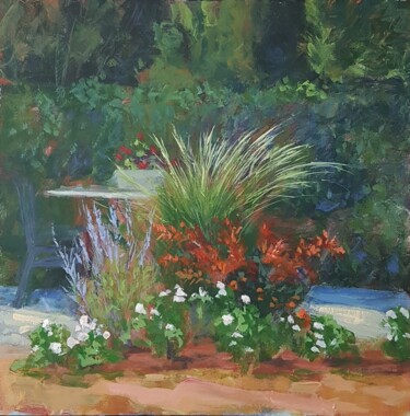 Painting titled "Fond de jardin, Com…" by Pierre Vanmansart, Original Artwork, Acrylic Mounted on Wood Stretcher frame