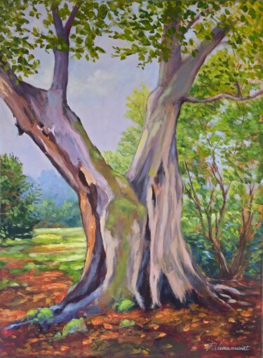 Painting titled "Vieil arbre" by Pierre Vanmansart, Original Artwork, Acrylic Mounted on Wood Stretcher frame