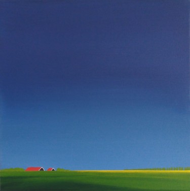 Painting titled "Red roofs, golden d…" by Nelly Van Nieuwenhuijzen, Original Artwork, Acrylic