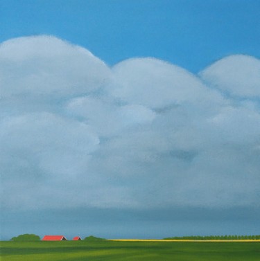 Картина под названием "Dutch clouds, red r…" - Nelly Van Nieuwenhuijzen, Подлинное произведение искусства, Акрил