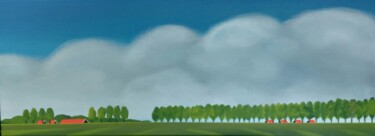Painting titled "Dike with trees (Ju…" by Nelly Van Nieuwenhuijzen, Original Artwork, Acrylic Mounted on Wood Stretcher frame