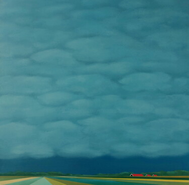 Painting titled "A blanket of clouds" by Nelly Van Nieuwenhuijzen, Original Artwork, Acrylic Mounted on Wood Stretcher frame