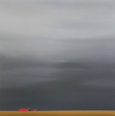 Pittura intitolato "Red roofs, golden w…" da Nelly Van Nieuwenhuijzen, Opera d'arte originale, Acrilico Montato su Telaio pe…