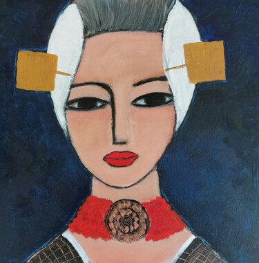 Painting titled "Zeelandic girl (Zee…" by Nelly Van Nieuwenhuijzen, Original Artwork, Acrylic Mounted on Wood Panel