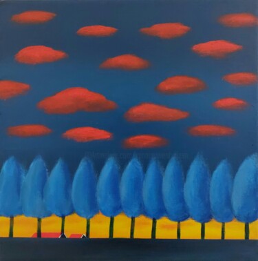 Pittura intitolato "Golden sunset, blue…" da Nelly Van Nieuwenhuijzen, Opera d'arte originale, Acrilico Montato su Telaio pe…