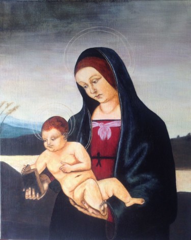Painting titled "Vierge et l'enfant" by Vanstab, Original Artwork, Acrylic