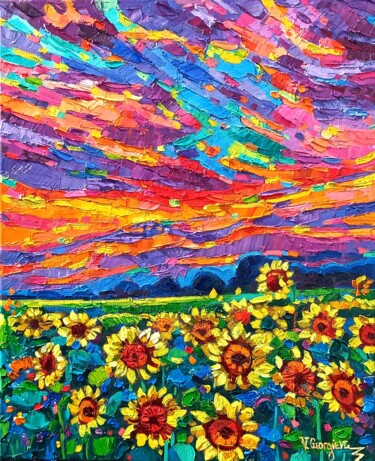 Malarstwo zatytułowany „Sunny fields” autorstwa Vanya Georgieva, Oryginalna praca, Olej Zamontowany na Drewniana rama noszy