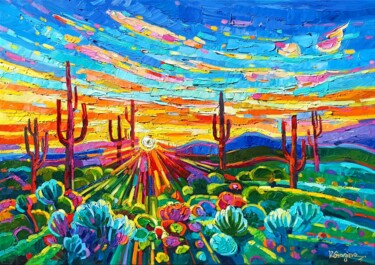 Painting titled "Arizona sunset 6" by Vanya Georgieva, Original Artwork, Oil Mounted on Wood Stretcher frame