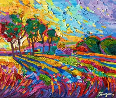 Картина под названием "Trees and Shadows 2" - Vanya Georgieva, Подлинное произведение искусства, Масло Установлен на Деревян…