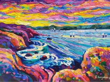 Картина под названием "Beautiful Sea in th…" - Vanya Georgieva, Подлинное произведение искусства, Масло Установлен на Деревя…