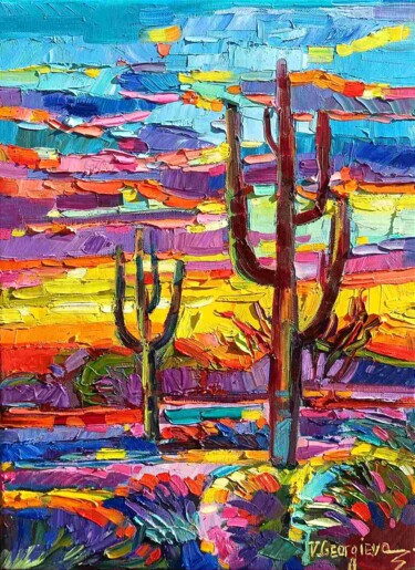 Painting titled "Arizona sunset 5" by Vanya Georgieva, Original Artwork, Oil Mounted on Wood Stretcher frame