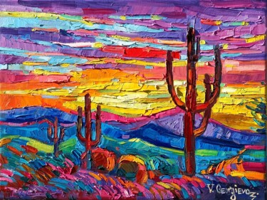 Painting titled "Arizona sunset 4" by Vanya Georgieva, Original Artwork, Oil Mounted on Wood Stretcher frame