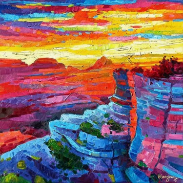 Painting titled "Grand Canyon sunset…" by Vanya Georgieva, Original Artwork, Oil Mounted on Wood Stretcher frame