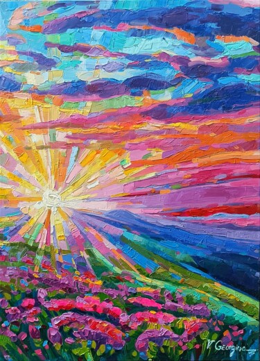 Peinture intitulée "Sunset in the Mount…" par Vanya Georgieva, Œuvre d'art originale, Huile Monté sur Châssis en bois