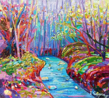 Painting titled "Lo spirito del bosco" by Vanya Georgieva, Original Artwork, Oil Mounted on Wood Stretcher frame