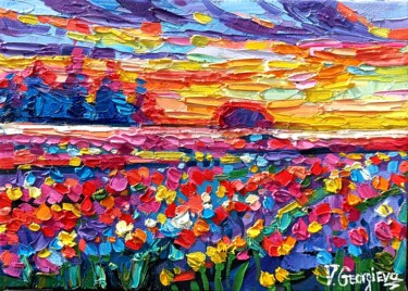 Pintura intitulada "Tulip fields" por Vanya Georgieva, Obras de arte originais, Óleo Montado em Armação em madeira