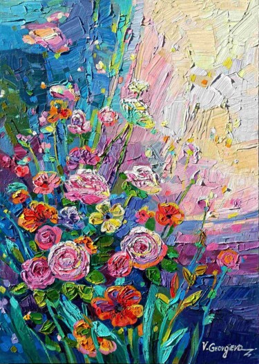 Malarstwo zatytułowany „Only Roses” autorstwa Vanya Georgieva, Oryginalna praca, Olej Zamontowany na Drewniana rama noszy