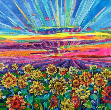 Painting titled "When the Sun lovers…" by Vanya Georgieva, Original Artwork, Oil Mounted on Wood Stretcher frame
