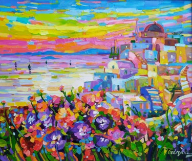Pittura intitolato "Beautiful Santorini" da Vanya Georgieva, Opera d'arte originale, Olio Montato su Telaio per barella in l…