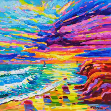Картина под названием "Tramonto sul costa" - Vanya Georgieva, Подлинное произведение искусства, Масло Установлен на Деревянн…