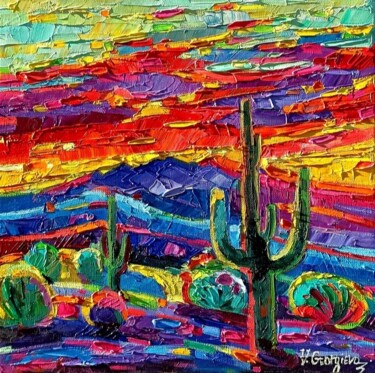 Ζωγραφική με τίτλο "Arizona sunset 3" από Vanya Georgieva, Αυθεντικά έργα τέχνης, Λάδι Τοποθετήθηκε στο Ξύλινο φορείο σκελετό