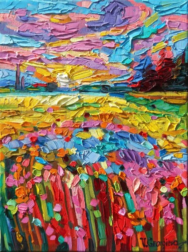 Painting titled "Summer soup" by Vanya Georgieva, Original Artwork, Oil Mounted on Wood Stretcher frame