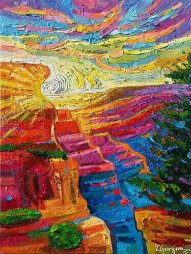 Painting titled "Grand Canyon sunset…" by Vanya Georgieva, Original Artwork, Oil Mounted on Wood Stretcher frame