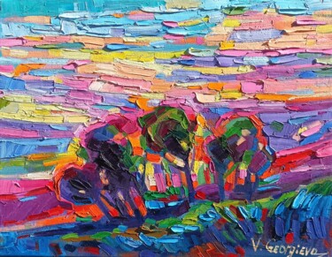 Malerei mit dem Titel "Pastel sunset" von Vanya Georgieva, Original-Kunstwerk, Öl Auf Keilrahmen aus Holz montiert