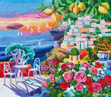 Pintura titulada "Le rose che guardan…" por Vanya Georgieva, Obra de arte original, Oleo Montado en Bastidor de camilla de m…