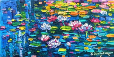 Painting titled "Water lillies rifle…" by Vanya Georgieva, Original Artwork, Oil Mounted on Wood Stretcher frame
