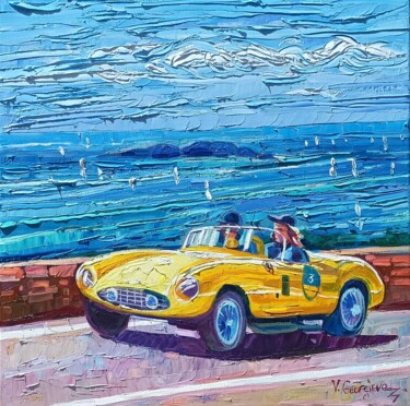 Painting titled "Mille miglia/ Sorre…" by Vanya Georgieva, Original Artwork, Oil Mounted on Wood Stretcher frame