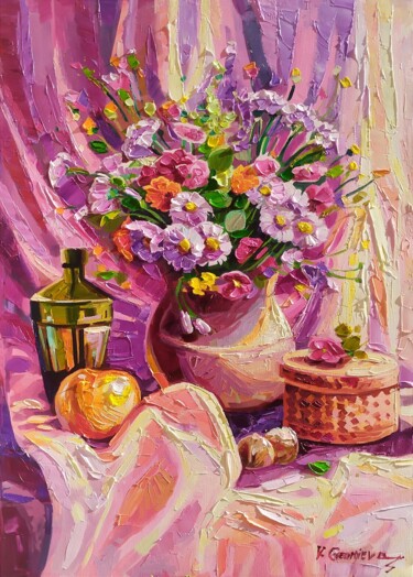 Pintura titulada "Natura morta in rosa" por Vanya Georgieva, Obra de arte original, Oleo Montado en Bastidor de camilla de m…