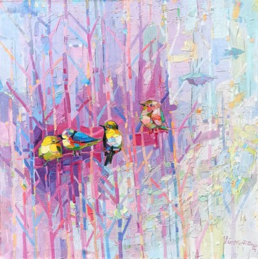 Картина под названием "La foresta rosa" - Vanya Georgieva, Подлинное произведение искусства, Масло Установлен на Деревянная…