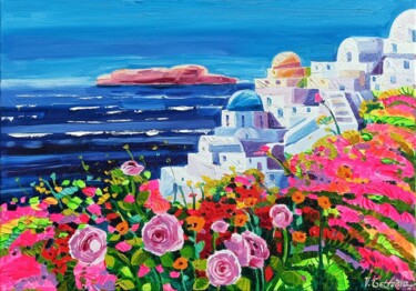 Картина под названием "Sunny Santorini" - Vanya Georgieva, Подлинное произведение искусства, Масло Установлен на Деревянная…