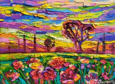 Pintura intitulada "At sunset" por Vanya Georgieva, Obras de arte originais, Óleo Montado em Armação em madeira