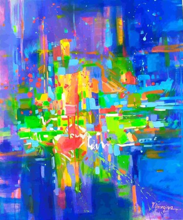 Картина под названием "Blu begining" - Vanya Georgieva, Подлинное произведение искусства, Акрил Установлен на Деревянная рам…