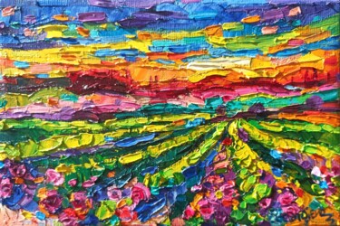Pittura intitolato "Vineyards at sunset" da Vanya Georgieva, Opera d'arte originale, Olio Montato su Telaio per barella in l…