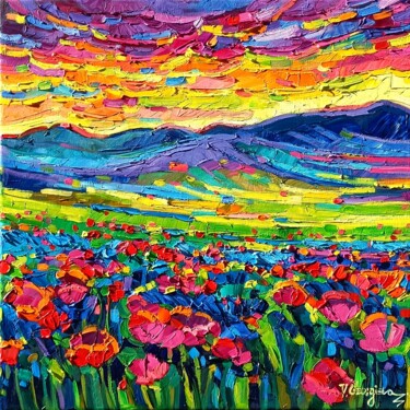 Картина под названием "Wild flowers 2" - Vanya Georgieva, Подлинное произведение искусства, Масло Установлен на Деревянная р…