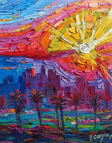 Malarstwo zatytułowany „Los Angeles fire su…” autorstwa Vanya Georgieva, Oryginalna praca, Olej Zamontowany na Drewniana ram…