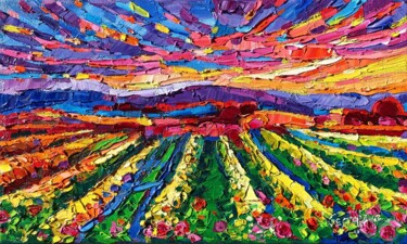 Painting titled "Golden vineyards 6" by Vanya Georgieva, Original Artwork, Oil