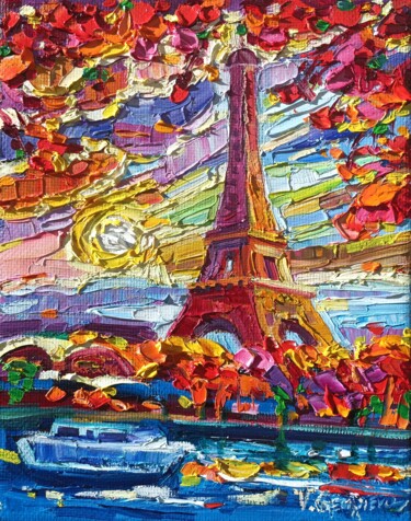 Pintura intitulada "Fall in... Paris" por Vanya Georgieva, Obras de arte originais, Óleo Montado em Armação em madeira