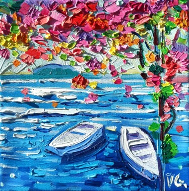 Картина под названием "Little Santorini" - Vanya Georgieva, Подлинное произведение искусства, Масло Установлен на Деревянная…