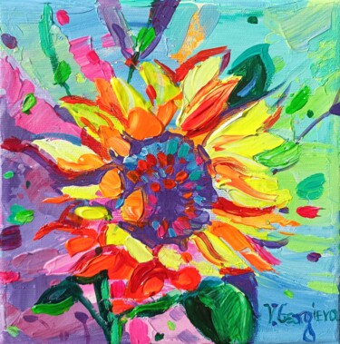 Картина под названием "Art gift box - Sunf…" - Vanya Georgieva, Подлинное произведение искусства, Масло Установлен на Деревя…